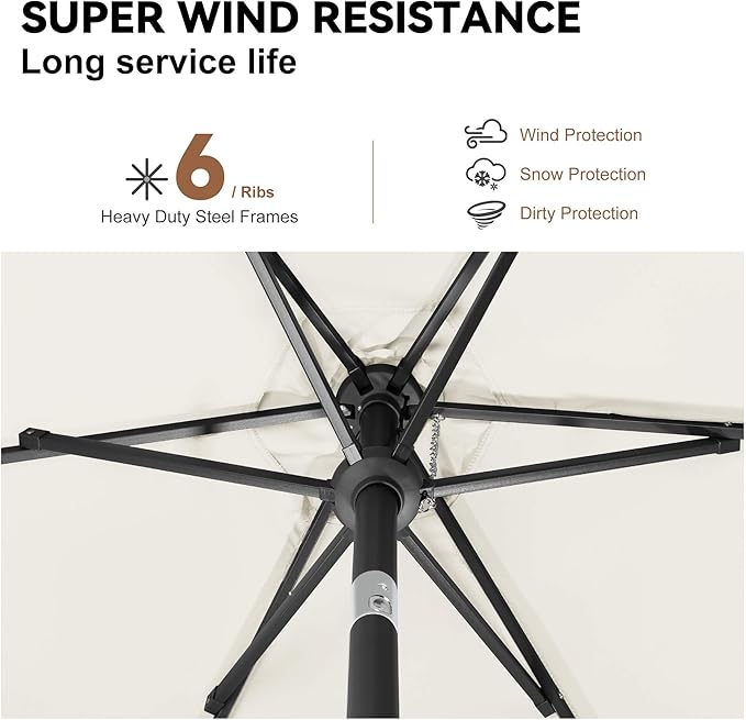 10FT Patio Umbrella Outdoor - Table Umbrella with 6 Sturdy Ribs, Market Umbrella with Push Button Tilt, UV Protection for Pool, Porch, Garden, Deck, Backyard (Ivory)