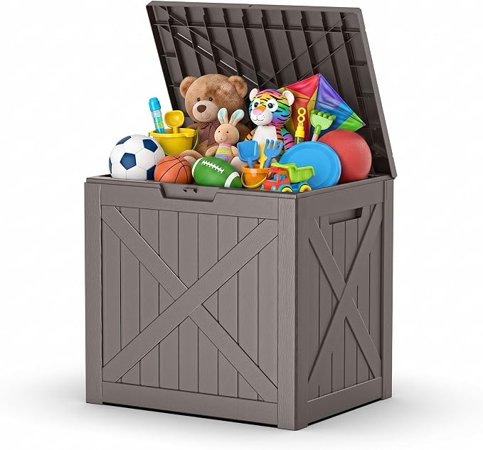 40 Gallon Waterproof Resin Deck Box, Outdoor Lockable Toy Storage Box Container for Patio Cushions Garden Tools, Delivery Box, Grey