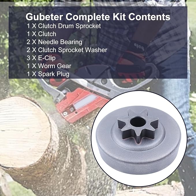 3/8" 7T Sprocket Clutch Drum Needle Bearing Kit Fit for Stihl MS290 MS390 029 039 MS310 Chainsaw MS290 Clutch Drum with Clutch Sprocket Washer,E-Clip,Worm Gear,Spark Plug Replace 1125 640 2004