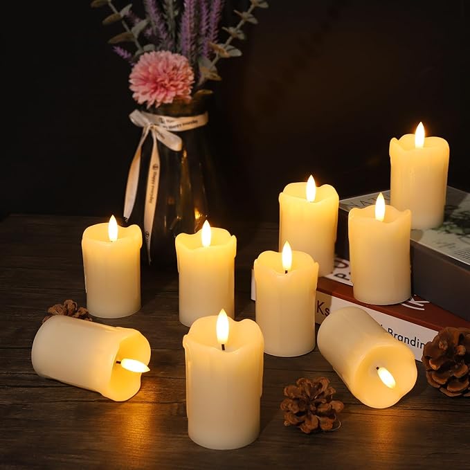 YOROXRG 9 Pack Flameless Votive Candles with Timer Remote,2" x 3" Real Wax, Realistic Black Wick Battery Operated Pillar Candles for Wedding, Party and Holiday Decoration