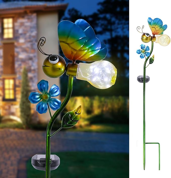 Bshine Solar Bee Outdoor Garden Decorative Lights, Waterproof Metal Stake Solar LED Lights Garden Decor Backyard, Pathway, Path, Lawn Ornaments for Woman Mom, Valentine's Day Outdoor Decor