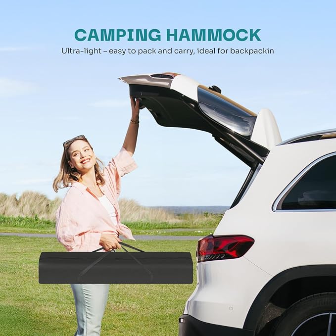 NEWBULIG Double Hammock with Stand, Heavy Duty Portable Hammocks for Outdoor Indoor Patio Camping, Space Saving Design & Carry Bag, Easy Assembly, 450lb Weight Capacity
