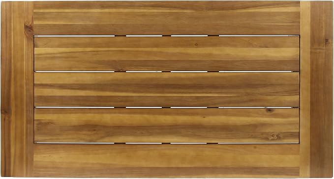 roomfitters Outdoor Acacia Wood Coffee Table, Teak Finish with Rustic Metal Legs, Perfect for Patio, Garden, or Deck, Weather-Resistant and Durable, Brown and Black