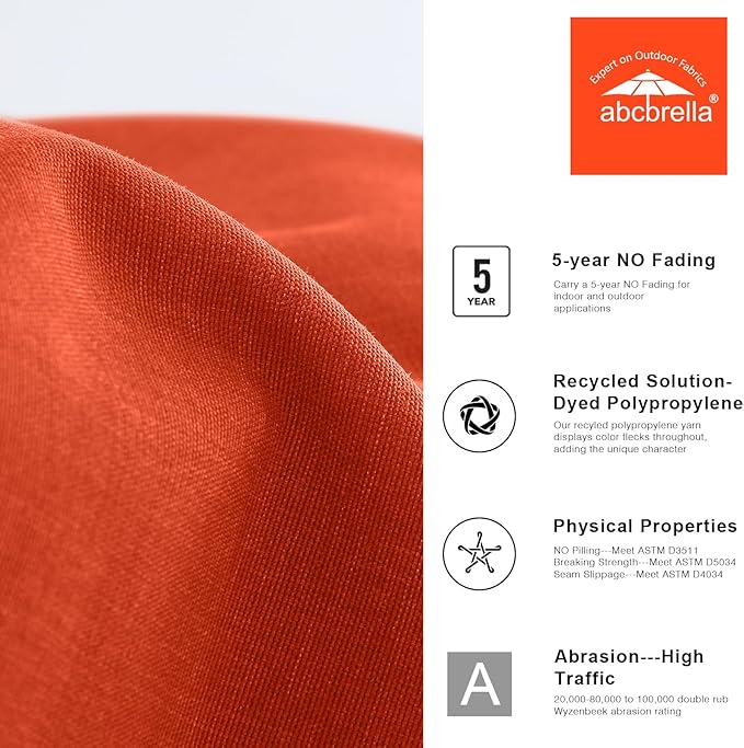 ABCCANOPY OLEFIN® 5-Year No Fading Patio Umbrella with Solar Lights (Orange)
