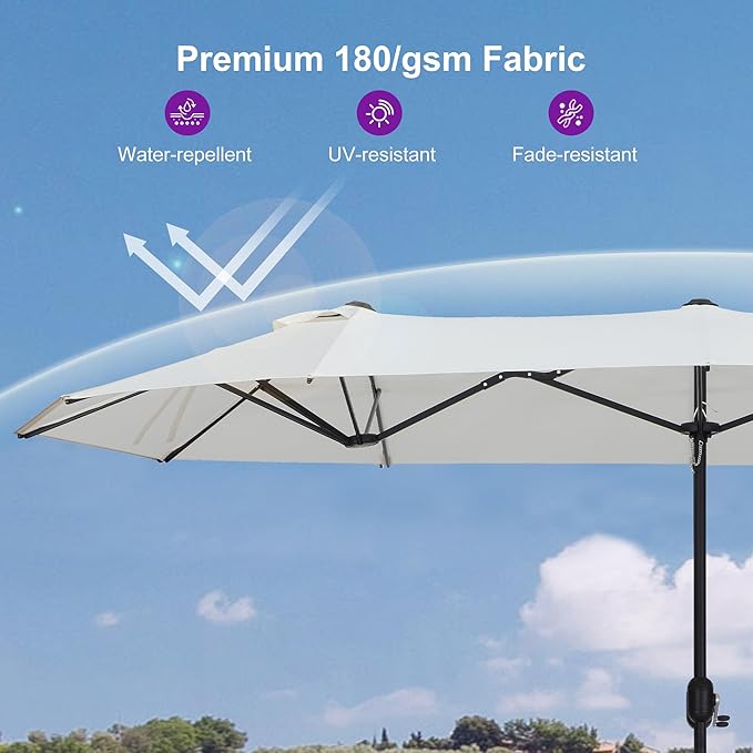 PURPLE LEAF 13ft Patio Market Umbrella with Base Double-Sided Rectangle Outdoor Table Sun Umbrellas with Crank 12 Heavy Duty Sturdy Ribs for Pool Beach Deck Backyard Cream