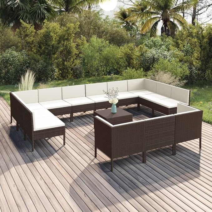 14 Piece Patio Lounge Set with Cushions,Patio Sofa,Outdoor Daybed,Outdoor Furniture Sets,Patio Seating,Patio Conversation Sets,Modern Set,Patio Furniture Set,Front Porch Furniture,Poly Rattan Brown