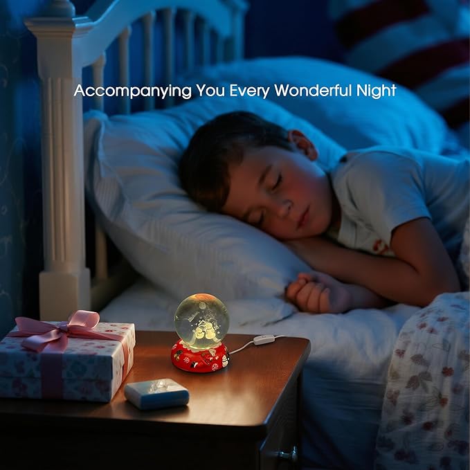 L LOHAS LED 3D Crystal Ball Night Light-Laser Engraved Snowman with Red Holiday Base,Cute & Funny Christmas Night Light for Kids, 3000K Warm White for Christmas Party Decor