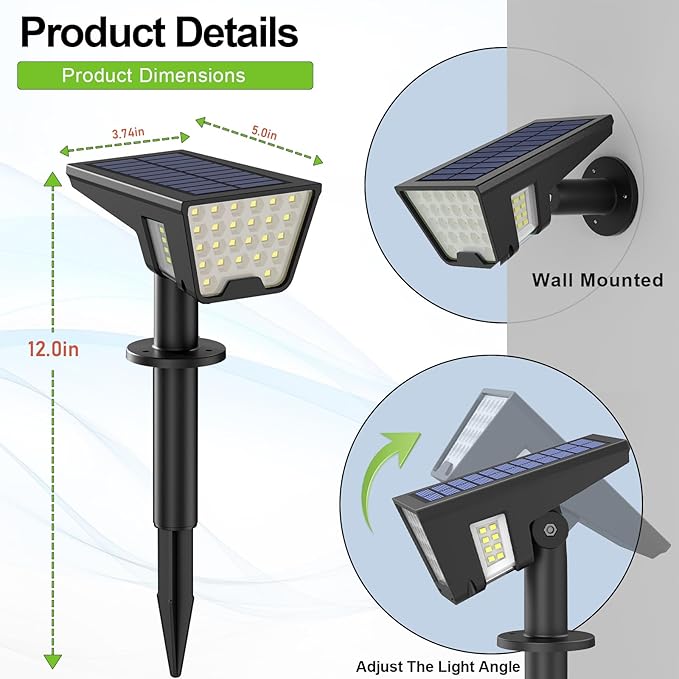 Latband Solar Spot Lights Outdoor Waterproof IP67, Solar Powered Lights Outdoor with 53 LED & 3 Modes, Landscape Spotlight Wall Light for Garden Yard Pathway Driveway 4 Pack (Cool White)