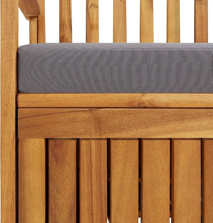Patio Storage Bench with Gray Cushion, Outdoor Wooden Deck Box, Solid Wood Patio Furniture for Outdoor Cushions, Pool Storage and Garden Tools, 47.2"x24.8"x33.1", -329