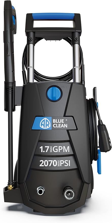 AR Blue Clean BC383HSB Electric Pressure Washer-2070 PSI, 1.7 GPM, 13 Amps Bayonet Connect Accessories, Telescopic Handle, On Board Storage, Portable Pressure Washer, High Pressure, Car Washer, Patio