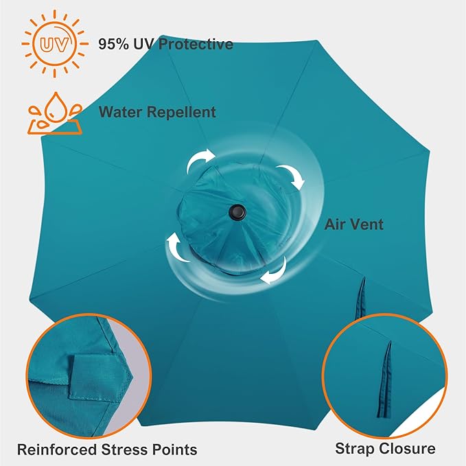 Blissun 9ft Patio Umbrella Replacement Canopy, Market Umbrella Top, Outdoor Table Umbrella Canopy for 8 Ribs, Canopy Only
