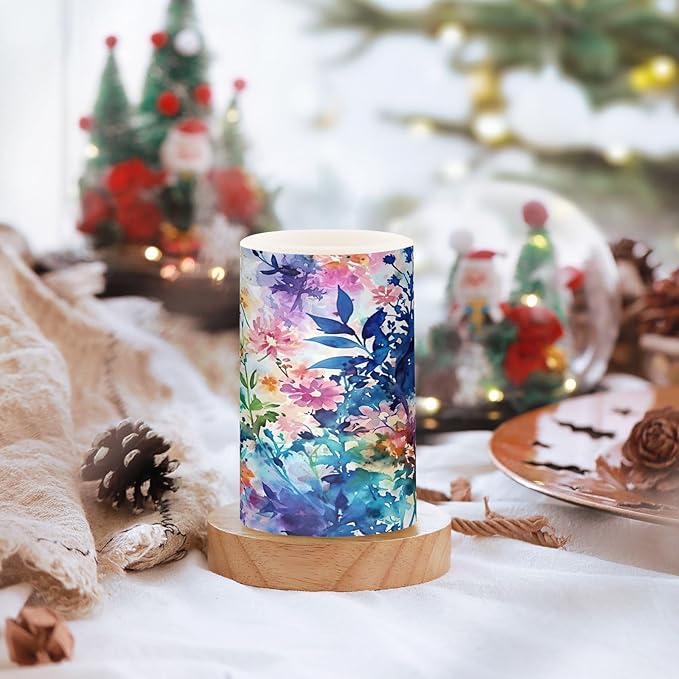 Watercolour Blue and Pink Flowers Flameless Candles Color Changing LED Candles with Remote Control Battery Candles for Outdoor and Indoor Home and Room Decoration, 3'' x 4''/5'' Set of 2 Pieces