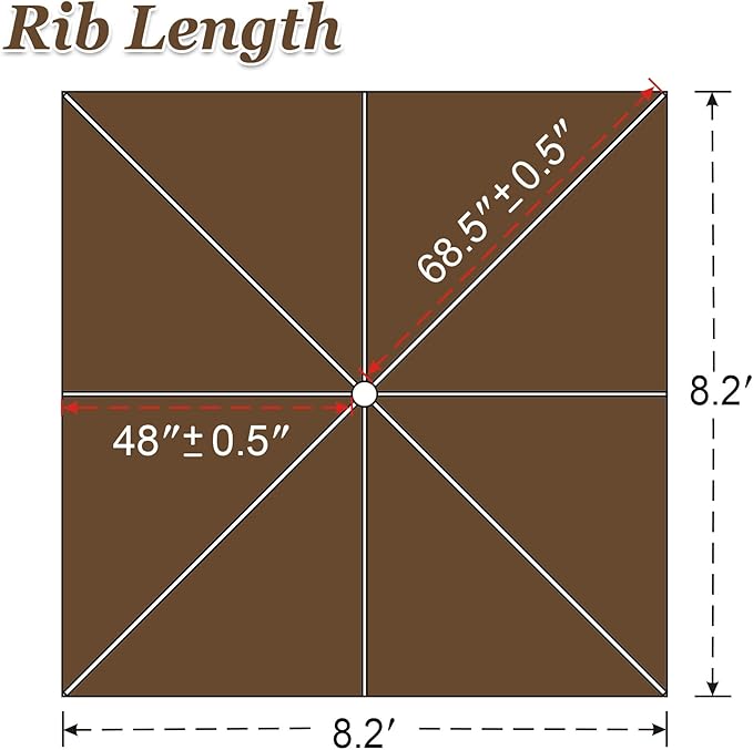 Replacement Umbrella Canopy for 8.2ft x 8.2ft 8 ribs in (Canopy Only)