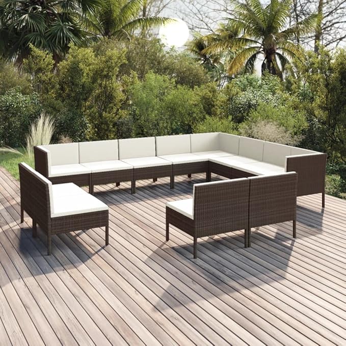 Patio Lounge Set with Cushions,Patio Furniture Sets,Patio Conversation Sets,Outdoor Furniture Sets,for Garden,Backyard,Outdoor,12 Piece Poly Rattan Brown