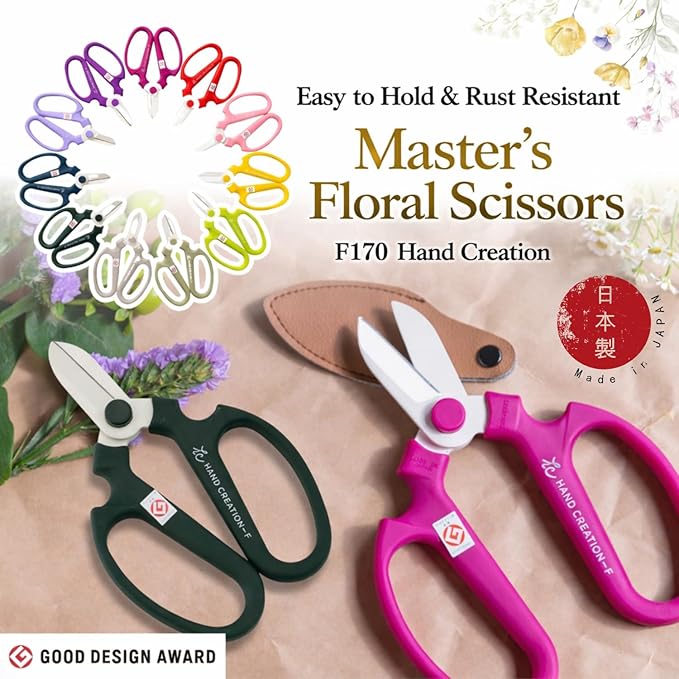 Japanese Floral Scissors - SAKAGEN Hand Creation, Professional Ultra Sharp Flower Shears for Floral Design, Ikebana & Gardening, Made in Japan, F-170 (Light Green)