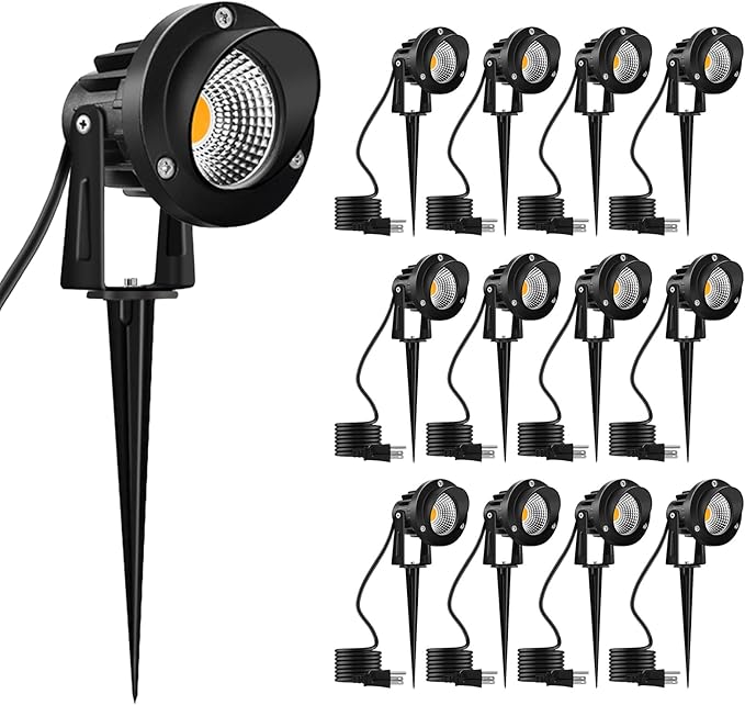 Romwish Outdoor Spotlight 3000K Warm White,12W LED Spot Lights Outdoor for Yard Garden Tree, 120V Plug in Landscape Lighting with IP65 Waterproof for Lawn Decorative, 12 Pack