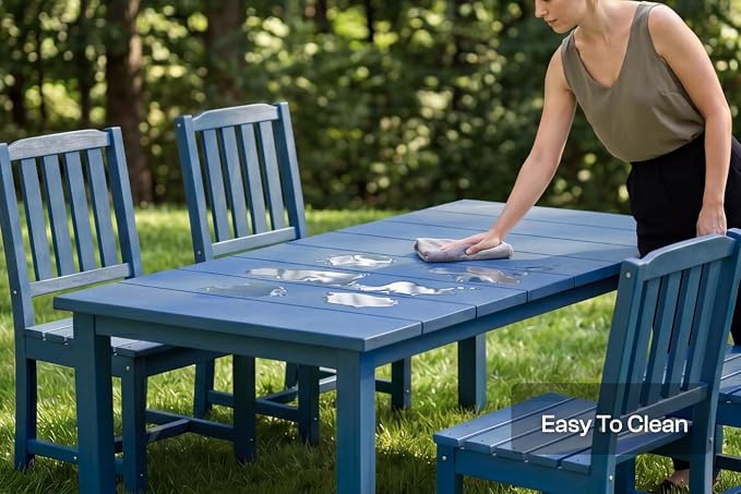 Perli™ 5-Piece Outdoor Dining Set, All-Weather HDPE Patio Furniture with 4 Armless Chairs and Rectangular Table, UV-Resistant 4-Person Set for Deck, Backyard, Blue
