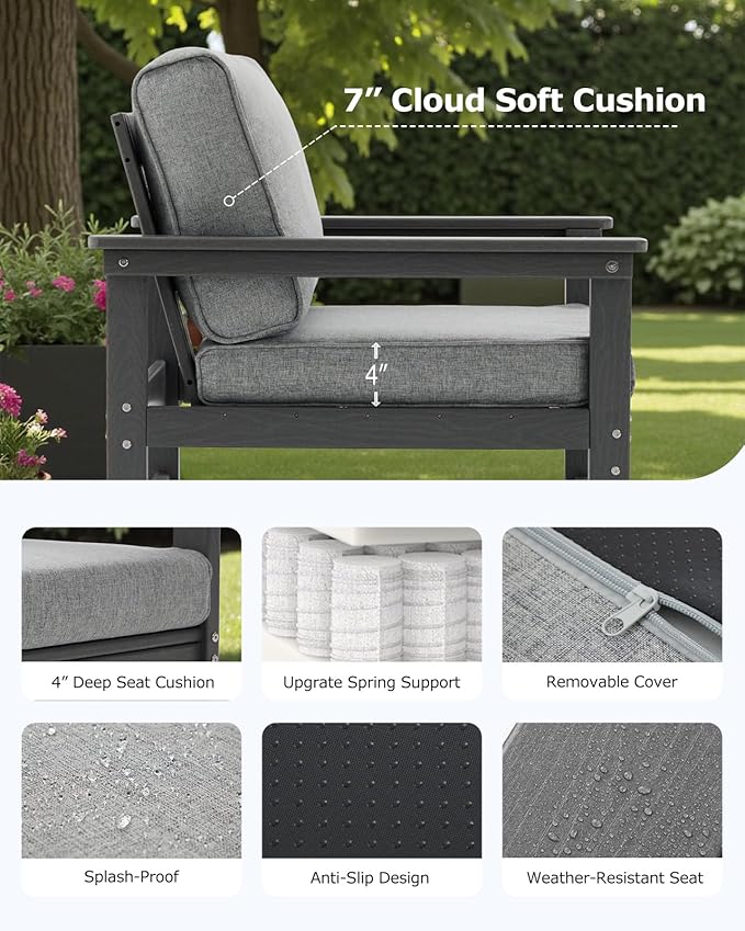 HDPE Outdoor Patio Furniture Set with Cushions, 10 Piece Patio Conversation Set Sofa Set,All Weather Outdoor Couch Set with Coffee Table for Lawn, Garden, Deck