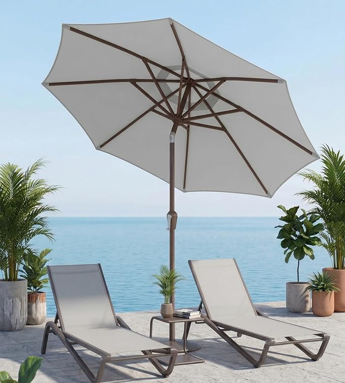 10FT Patio Umbrella, Outdoor Umbrella with Push Button Tilt and Crank, 8 Sturdy Ribs, UV Protection & Waterproof Market Umbrella for Pool, Backyard, Beach,Deck (Light Gray)