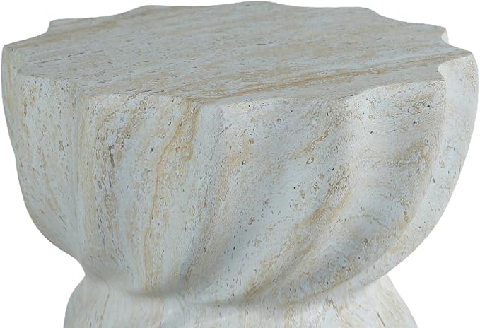 Outdoor Side Table, 18.9 Inch Faux Cement End Table, Magensium Oxide Accent Table for Balcony & Living Room - Beige