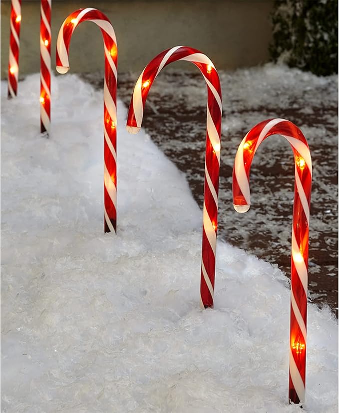 Biswing Christmas Outdoor Candy Cane Lights, 12 Pcs Christmas Pathway Markers with 72 Count Warm White Lights, Connectable for Indoor Outdoor Holiday Walkway Patio Garden Ornament