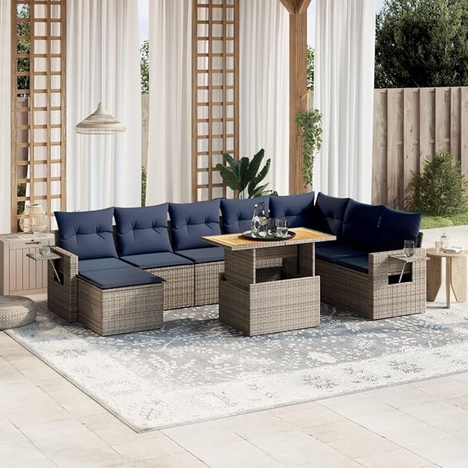 vidaXL Patio Sofa Set with Cushions 9 Piece, Outdoor Sectional Sofa Couch, Patio Conversation Set for Garden Backyard, Gray Poly Rattan