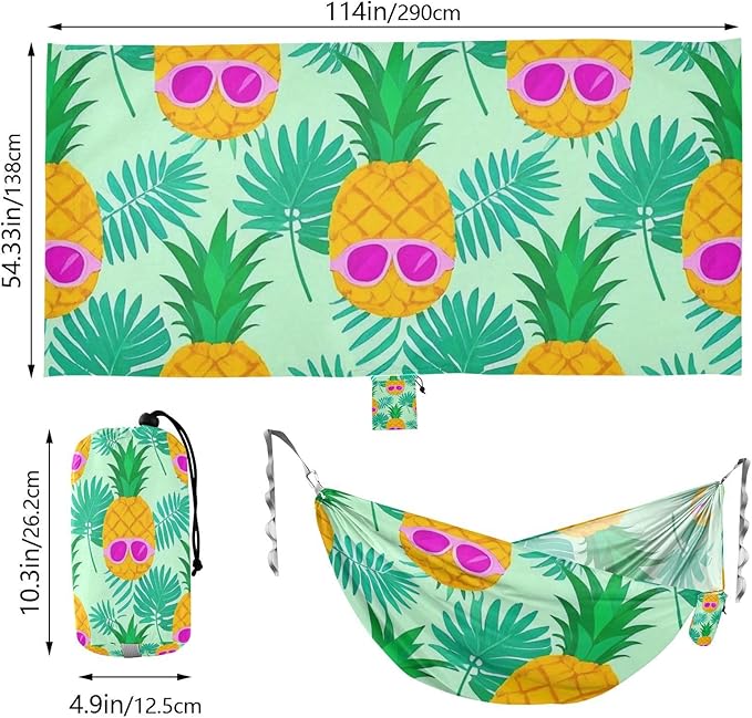 Summer Sunglasses Pineapple Palm Leaf Green 330lb Capacity Outdoor Hammocks with Portabl Carry Bag Cloth Hammock for Outside Patio Garden jamaca para Patio