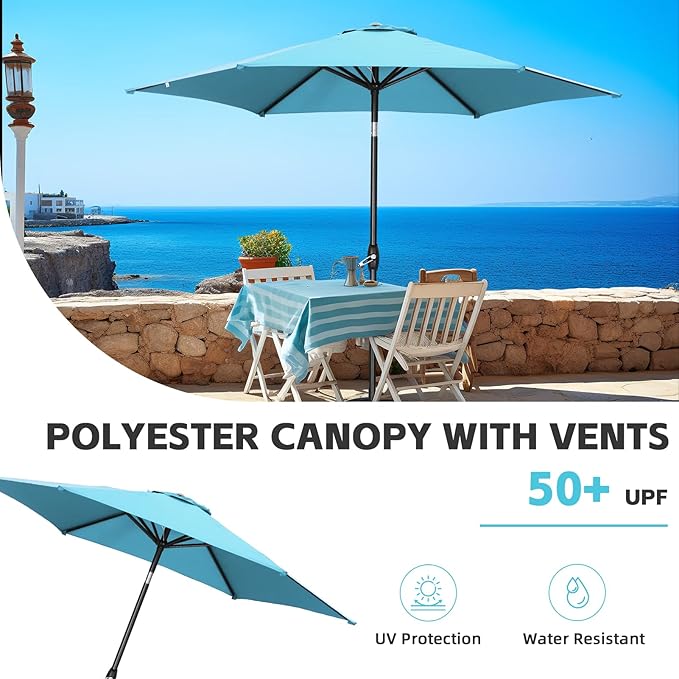 9ft Patio Umbrella Outdoor Portable Table Market Umbrella with Push Button Tilt/Crank,Blue