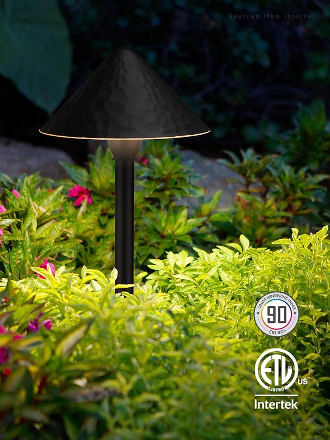 LEONLITE LED Low Voltage Landscape Path Light, 3W 12-24V AC/DC, Pathway Lighting Wired, Outdoor Light for Yard Lawn, ETL CRI90+ Unique Vintage Golden Edge, Black Aluminum, 3000K Warm White, Pack of 4