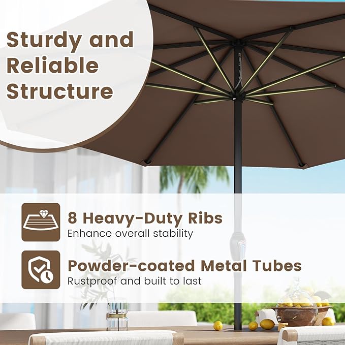 8.5 FT Patio Umbrella Outdoor Table Umbrella, Market Umbrella with Crank Handle, 8 Sturdy Ribs, Air Vent & Sun-Protective Canopy, Parasol for Garden, Backyard, Deck & Pool