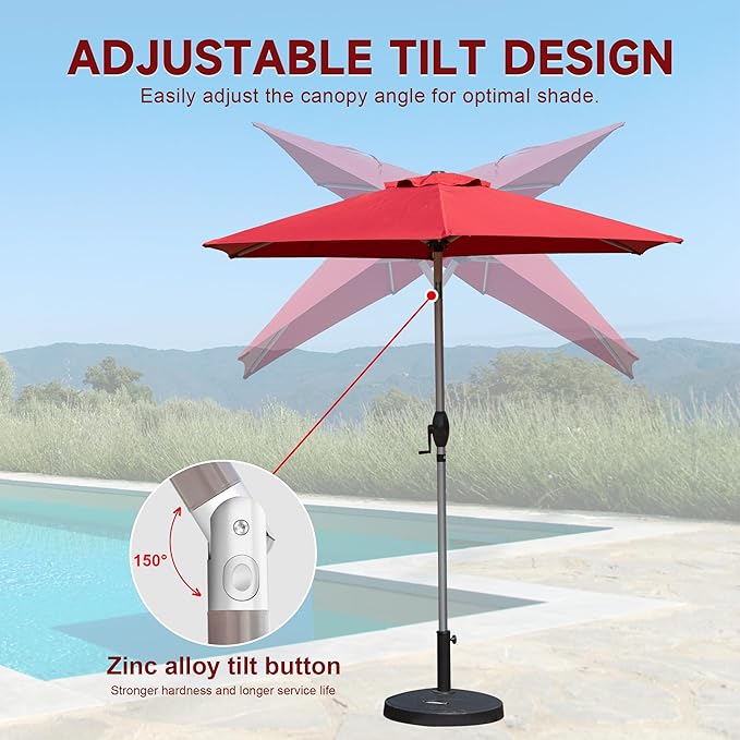 Domi 7.5FT Patio Umbrella Outdoor Market Umbrella with Silver Aluminum Pole, UV Resistant Canopy, Wind Vent, Tilt & Crank System, Perfect for Patio, Garden, Deck, Pool, Outdoor Dining, Red