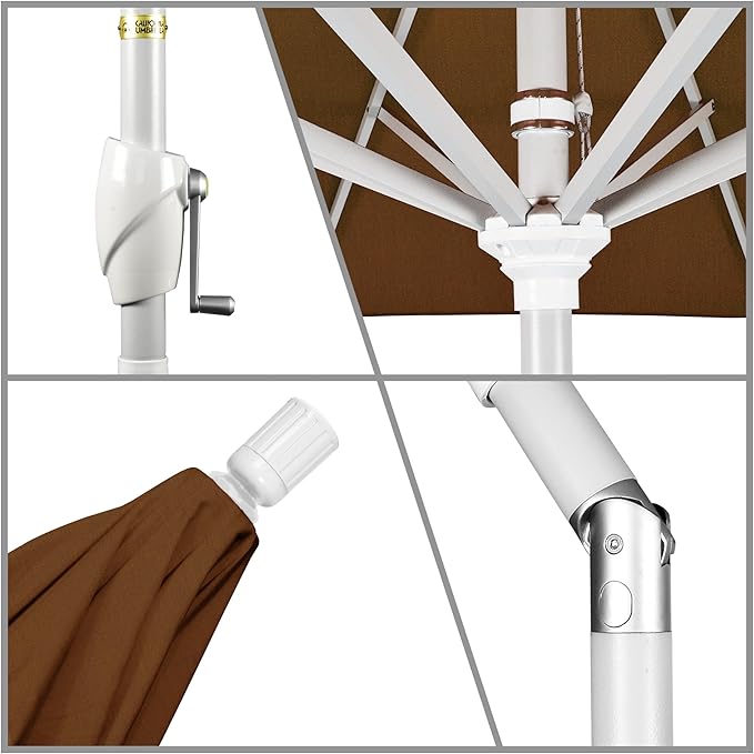 California Umbrella 9' Round Aluminum Market Umbrella, Crank Lift, Push Button Tilt, White Pole, Cilantro