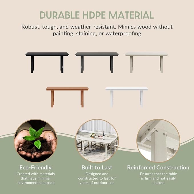 WestinTrends Ashore Outdoor Modern HDPE 66" Wide Rectangle Patio Dining Table for 6, Sand