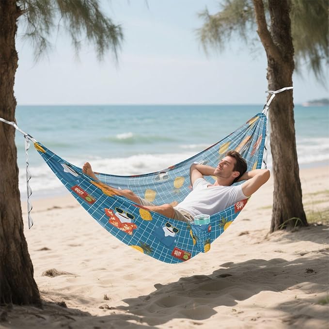 Camping Hammock Outdoor Hammocks for Outside Blue Shark Pineapple Beach Trees Portable Lightweight with Pockets Tree Straps Indoor