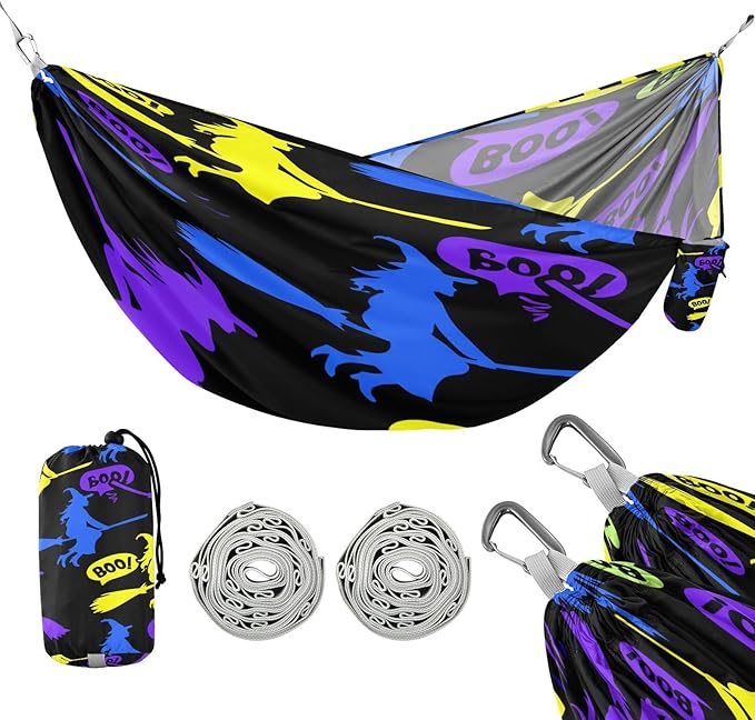 Hammocks for Outside Halloween Witch Camping Hammock Portable Hammocks with Tree Straps and Carry Bag Camping Accessories for Hiking Beach Outdoor