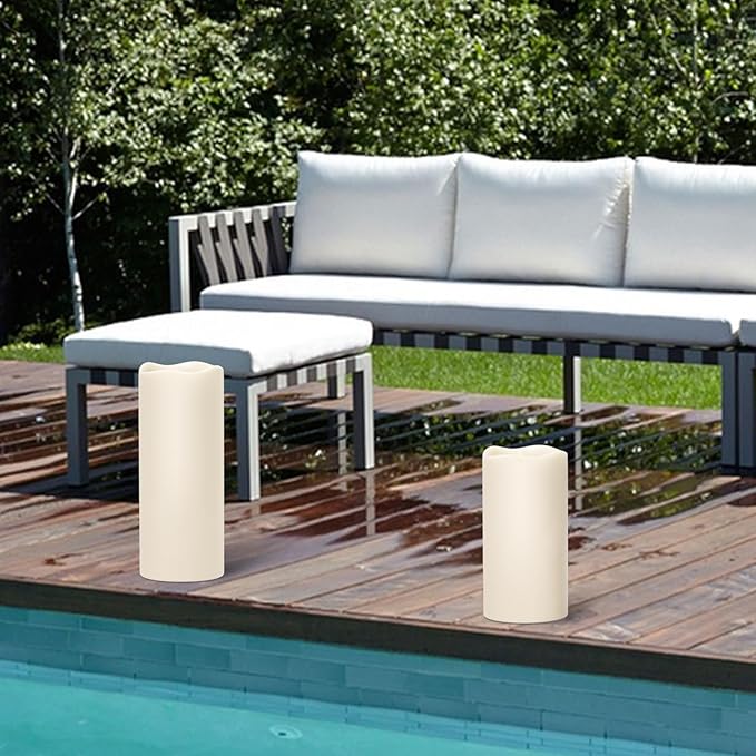 Large Solar Candles Outdoor Waterproof, Outdoor Candles Rechargeable for Lanterns, Large Solar Lanterns Flickering for Garden Camping Patio Home Decor Dusk to Dawn (2Pcs,4" D×8"/10" H)