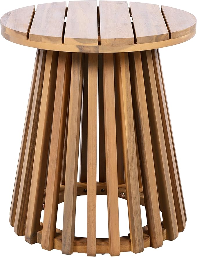 Christopher Knight Home Kiin 3 Pieces Outdoor Patio Furniture Set, Acacia Wood Patio Conversation Set, Side Table and Club Chairs with Cushion for Garden Backyard Balcony, Brown + Cream + Light Teak