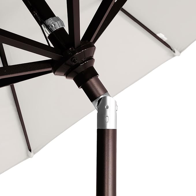 California Umbrella 9' Round Aluminum Market Umbrella, Crank Lift, Push Button Tilt, Bronze Pole