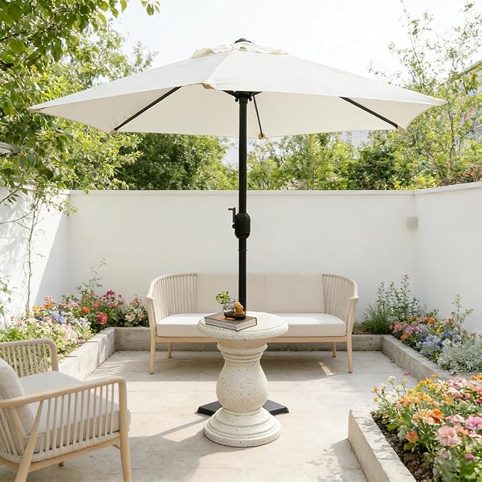 Outdoor Patio Umbrella Side Tables, Heavy Duty Table with Umbrella Hole for Porch, Umbrella Stand Base with Hand-Turn Tightening Knob, Garden Coffee Table, White (White)