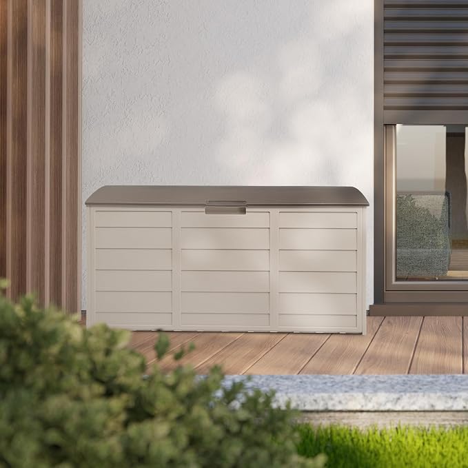 75gal 260L Outdoor Garden Plastic Storage Deck Box Chest Lockable Seat for Tools Cushions Toys Patio Furniture Waterproof Heavy Duty Multipurpose Organizer