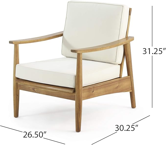 Christopher Knight Home Felix Outdoor Acacia Wood 4 Seater Chat Set with Coffee Table, Teak Finish, Beige