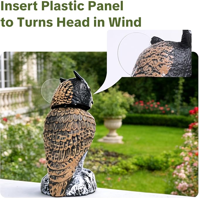 OFFO Fake Owl, Owl Statue for Garden and Yard Decoration, Weatherproof Plastic Rotating Head Outdoor Owl Decor for Porch Pool Patio Yard, 10-Inch Height, Short Ear Owl