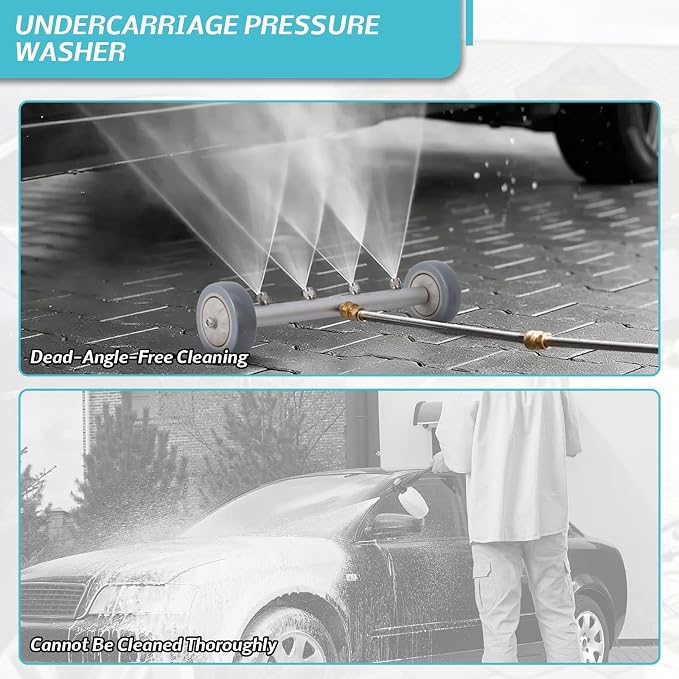 Undercarriage Pressure Washer Attachment, 16 Inch Under Car Washer with Extension Wands for 1500-4000 PSI, 4 Nozzle Underbody Cleaner for Trucks, SUVs, Vehicles - Effortless Under Carriage Cleaning