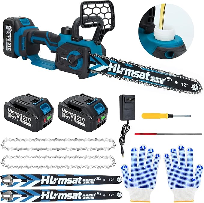 12" Electric Cordless Chainsaw,21V Brushless Battery Chain Saw with 2 x 4.0Ah Battery,Powered Handheld Chainsaw with 2 x Chain Guide,Electric Motosierra for Wood Cutting Tree Pruning,Yard Work