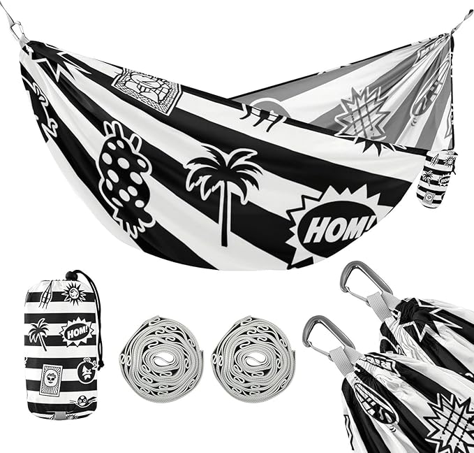 Black White Striped Retro Summer Cool 330lb Capacity Hammocks for Camping with Portabl Carry Bag Rope Hammock for Outside Patio Garden accesorios para campamento