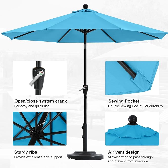 ABCCANOPY 10FT Patio Umbrella - Outdoor Waterproof Table Umbrella with Push Button Tilt and Crank, 8 Ribs UV Protection Pool Umbrella for Garden, Lawn, Deck & Backyard (Turquoise)