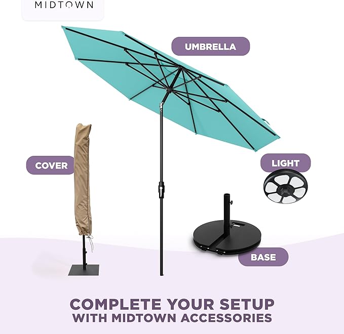 Midtown Umbrellas – The Swilt 8 Ft Patio Umbrella with 360° Swivel & Tilt Mechanism, Sunbrella Fabric & 8 Fiberglass Ribs – Outdoor Umbrella for Deck, Pool & Cafes – Aruba Canopy, Black Pole