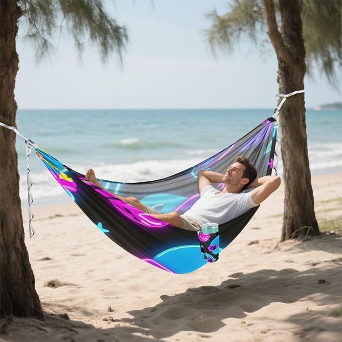 Summer Neon Cool Glasses Coconut Tree 330lb Capacity Outdoor Hammock Tree Hammock for Outside Camping Essentials Silla colgante para Patio Exterior
