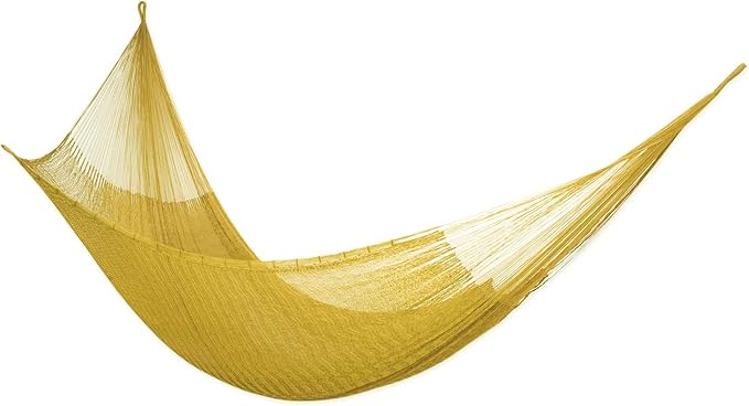 NOVICA Beige Hand Woven Nylon Mayan 2 Person XL Rope Hammock with Hanging Accessories, 'Bronze Sun' (Double)