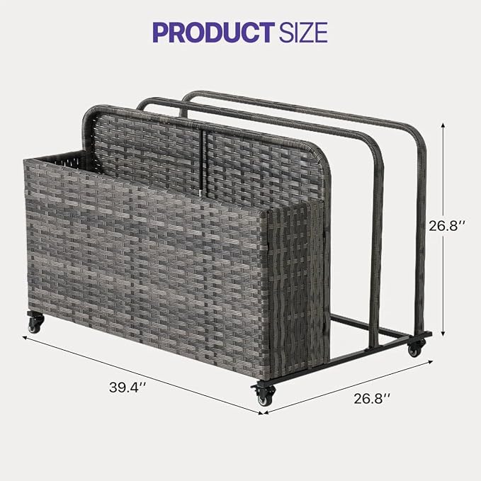 Poolside Deck Box, Poolside Storage Organizer With Pe Rattan Wicker Basket, For Floats & Accessories, Galvanized Frame With Locking Wheels